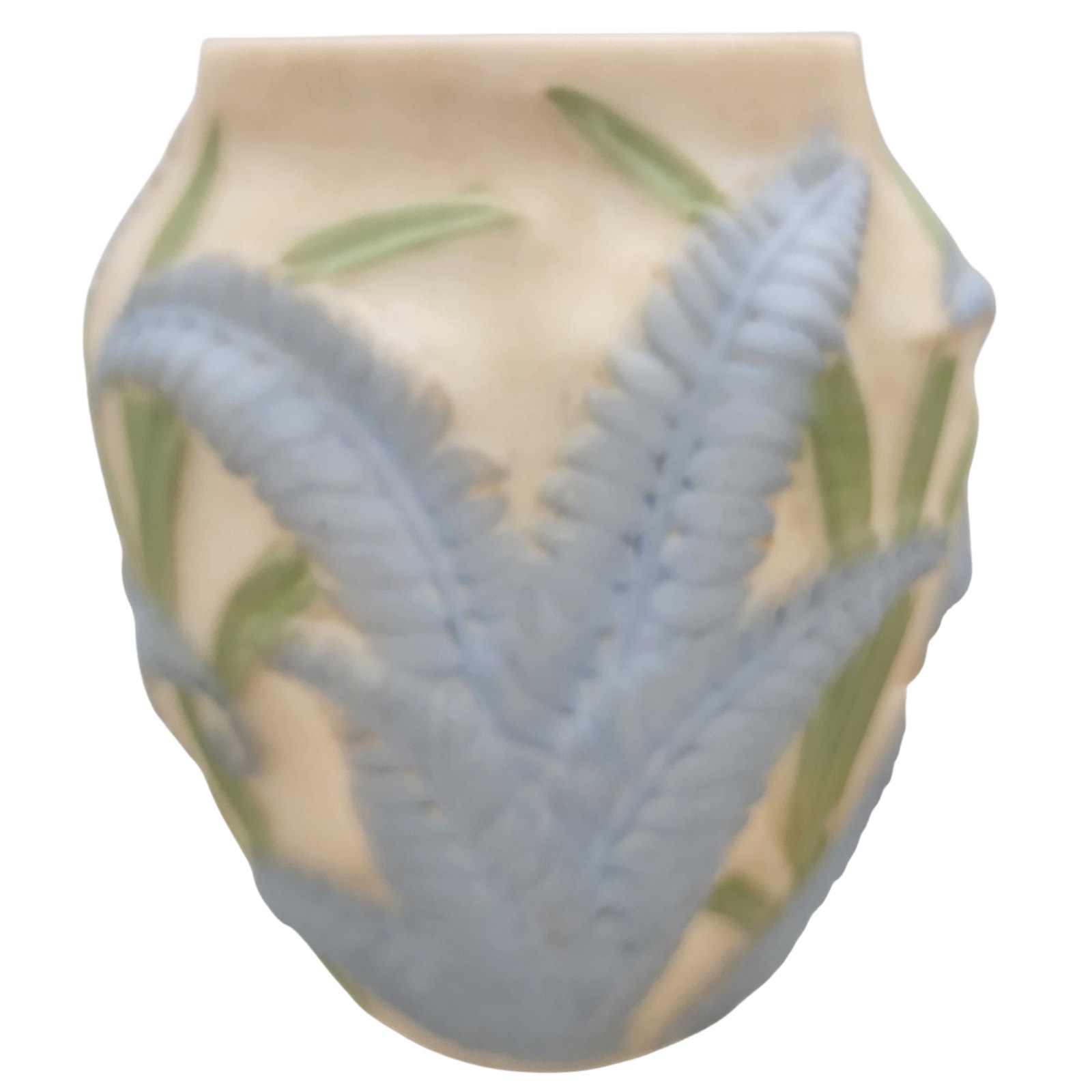 Phoenix Glass Glossy White 2 Color Fern Vase Blue & Green 7 Tall