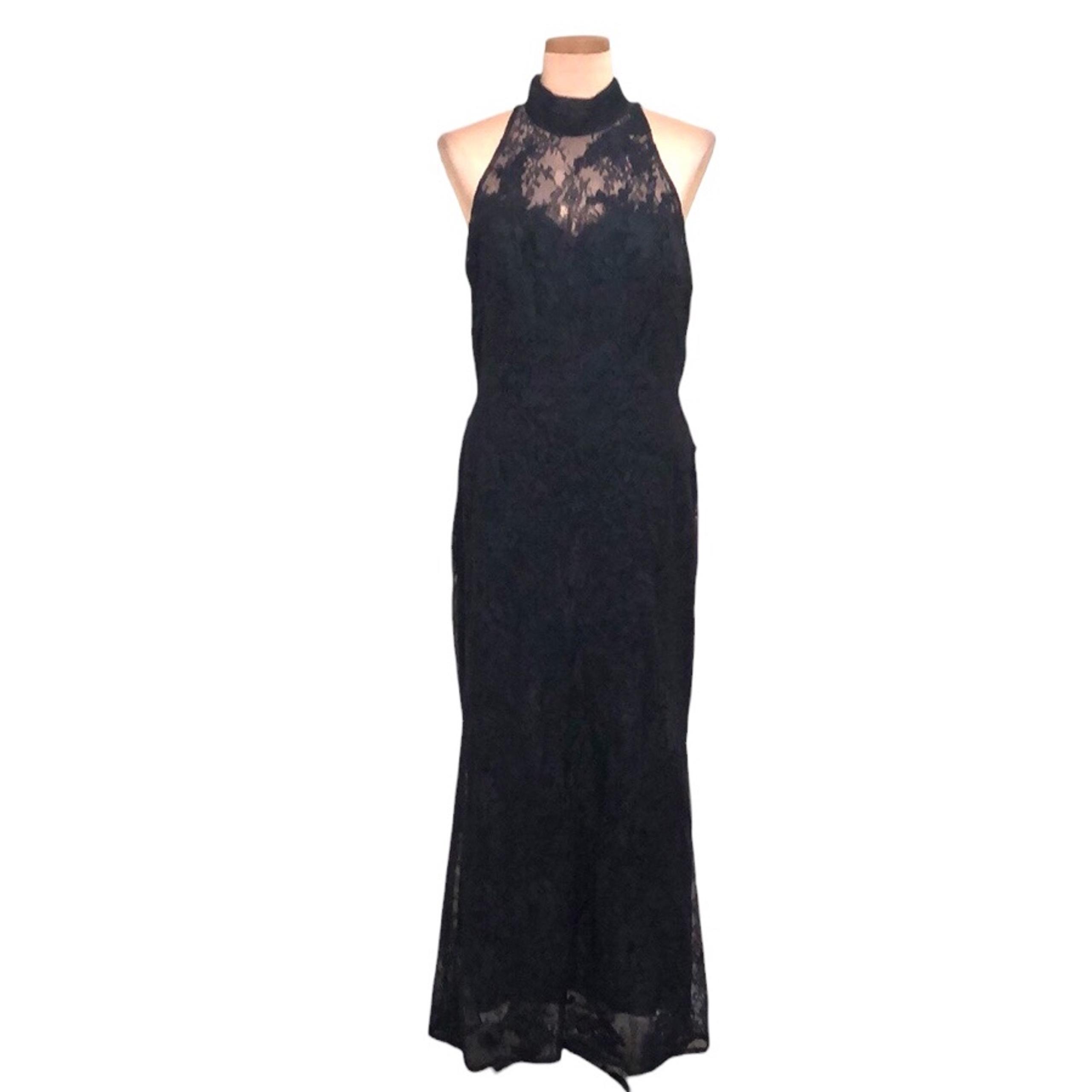 Badgley Mischka Lace Column Gown Size 2 Black Floral Lace