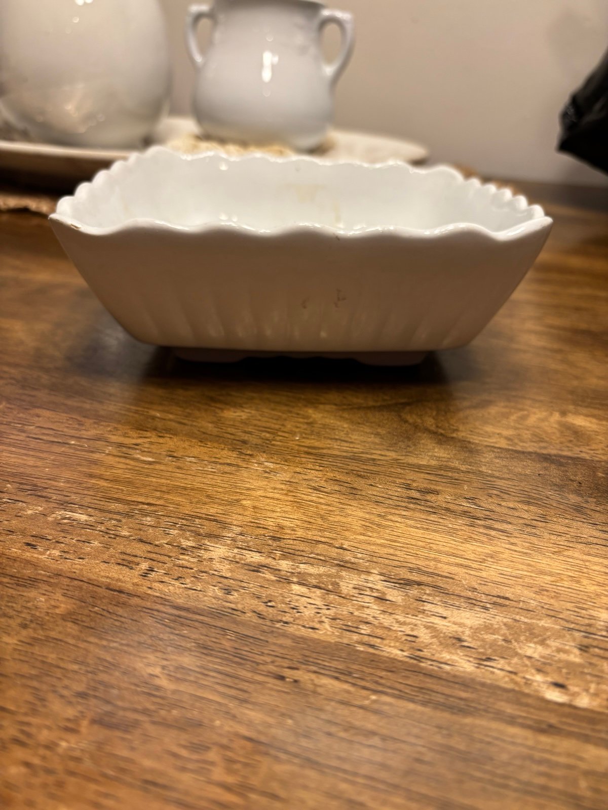Ironstone Scalloped Square Ladyfinger Bowl