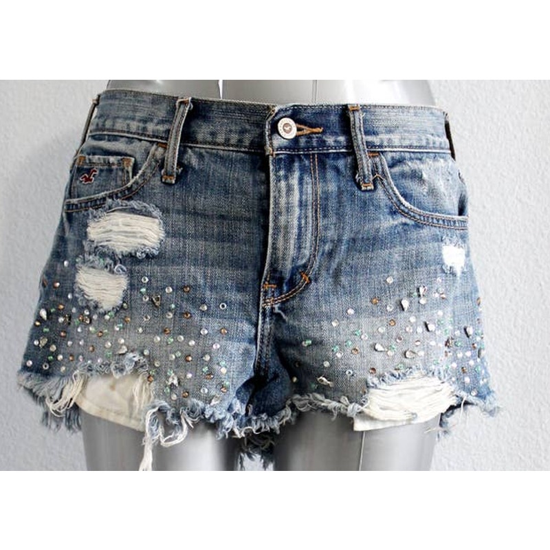 Hollister Juniors Size 5 Rhinestone Cut Off Distressed Jean Shorts W 27