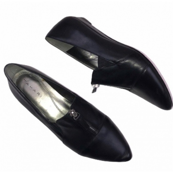 Tahari Dominique Black Zipper Low Wedge Career Office Shoes Wedges