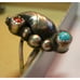Native American Ring Puffy Leaf & Balls with Turquoise and Carnelian Stone