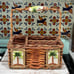 Vintage Wicker Country Utensil/Napkin Caddy w/Tropical Trees and Ceramic Tiles