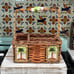 Vintage Wicker Country Utensil/Napkin Caddy w/Tropical Trees and Ceramic Tiles