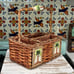 Vintage Wicker Country Utensil/Napkin Caddy w/Tropical Trees and Ceramic Tiles