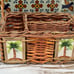 Vintage Wicker Country Utensil/Napkin Caddy w/Tropical Trees and Ceramic Tiles