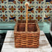 Vintage Wicker Country Utensil/Napkin Caddy w/Tropical Trees and Ceramic Tiles