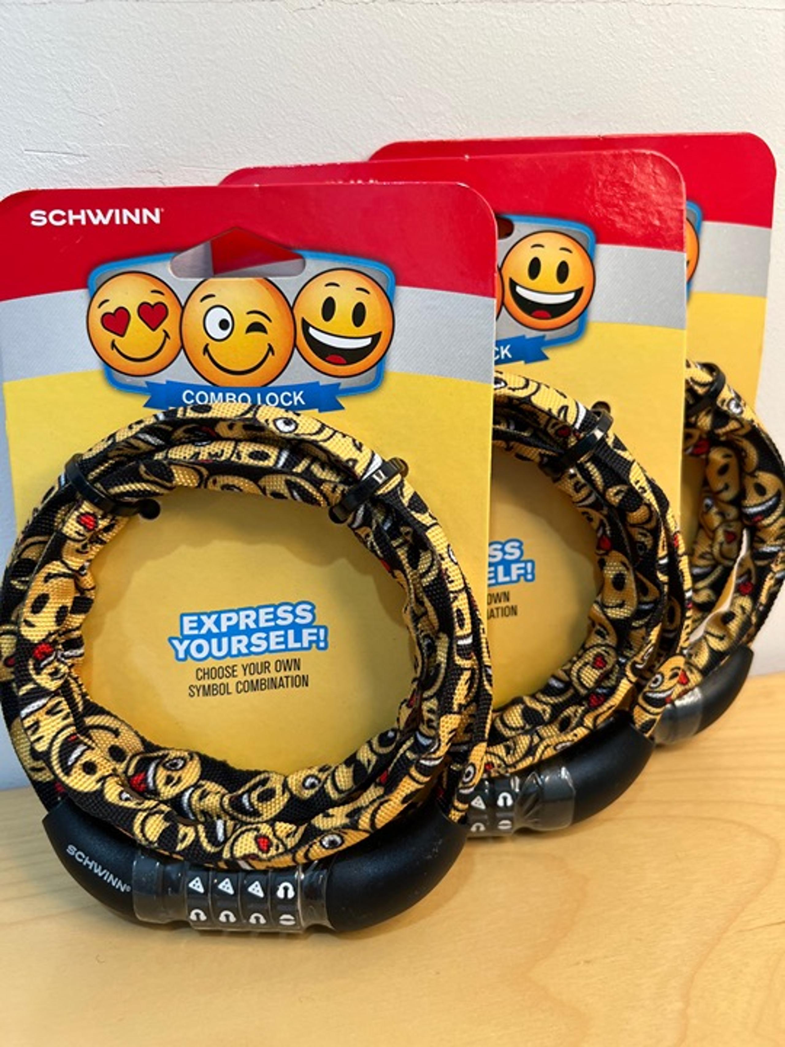 Bundle of 3 Schwinn Kids Emoticon Combo Bike Locks- black