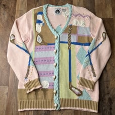 Vintage 90s Golf Cardigan Sweater Women's Small Pink Oversized Cable Knit 6060