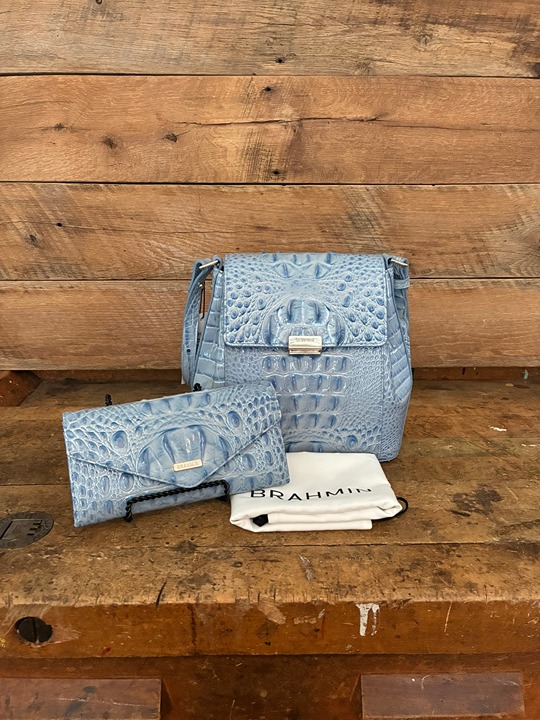 Brahmin Margo Heavenly Blue Melbourne Leather Crossbody & Veronica Wallet--NWT
