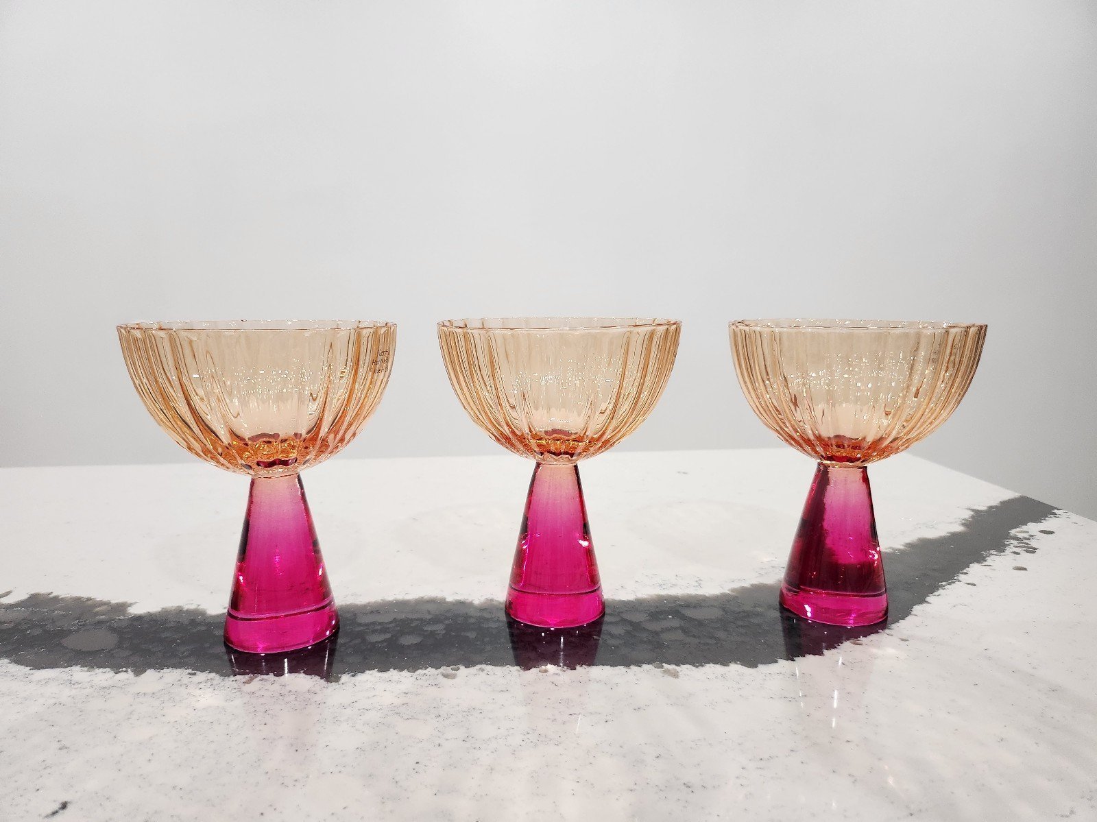 Orange Flower With Pink Stem Shaped Drinking Wine Champagne Glass (4pc)