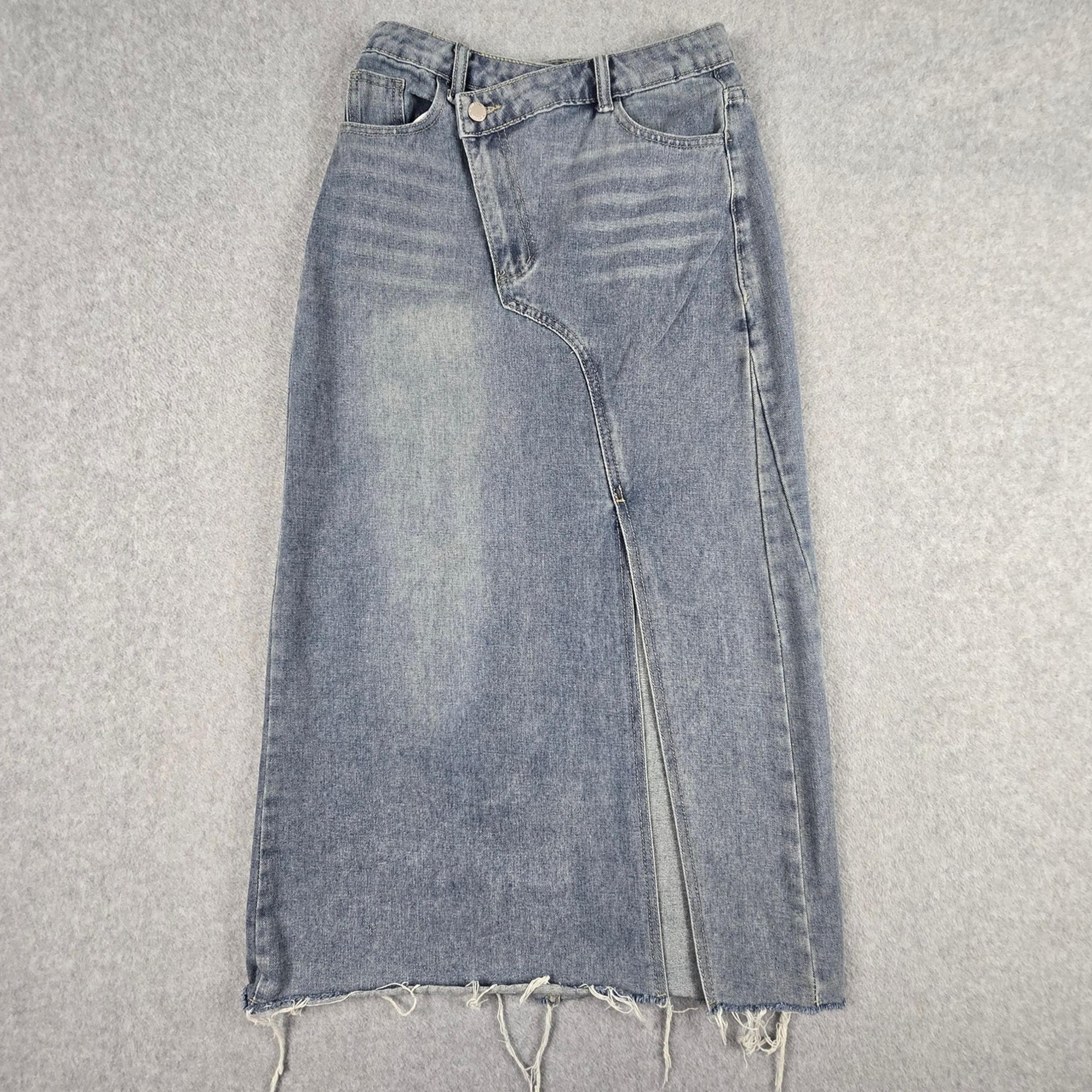 Shein Skirt Womens Size 26 Denim Maxi Pencil Frayed Hem