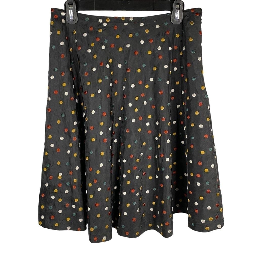 Sundance Black A Line Embroidered Multicolored Polka Dots Skirt Women's Size 6