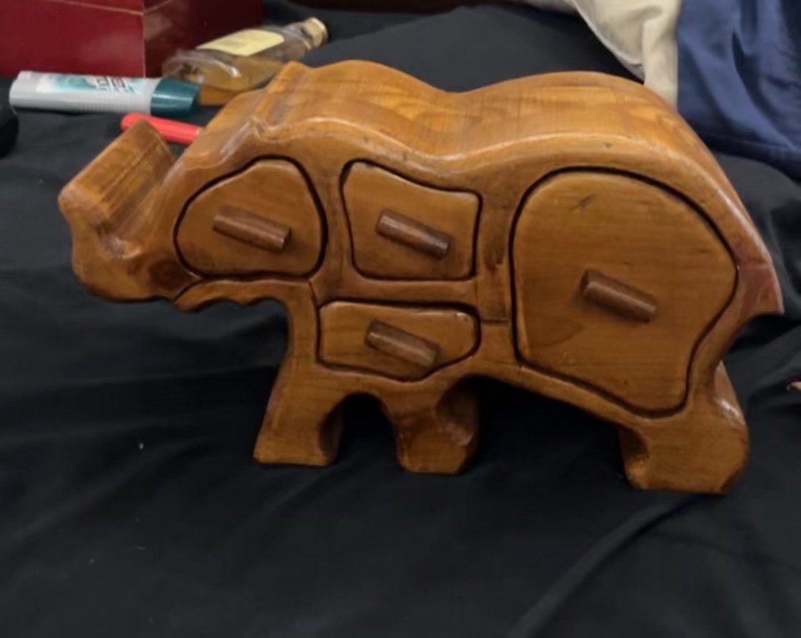 Vintage wood Hand carved Elephant with drawers and Hidden compartment