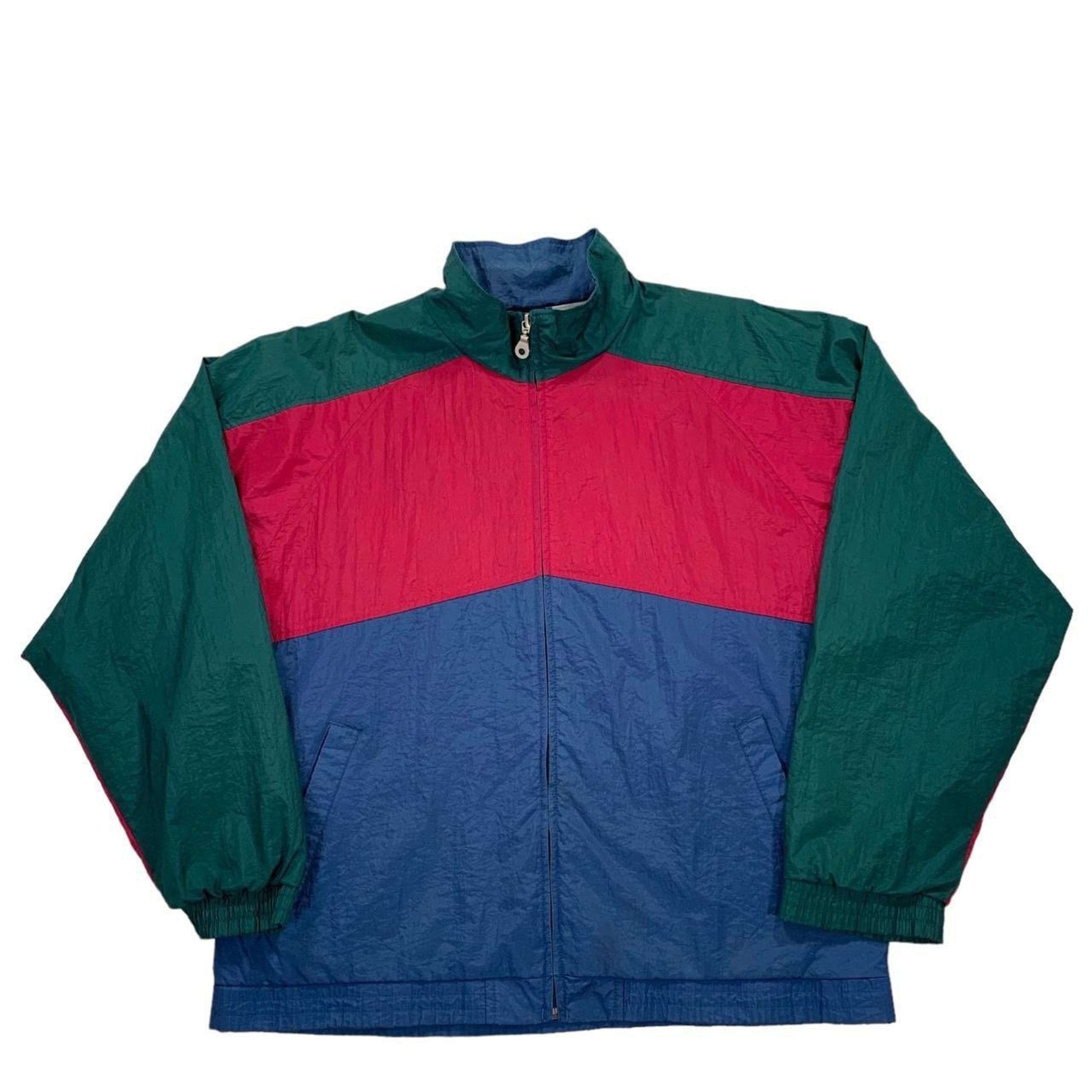 VTG Lands End Women’s Green Red & Blue Color Block Windbreaker Jacket Size Large