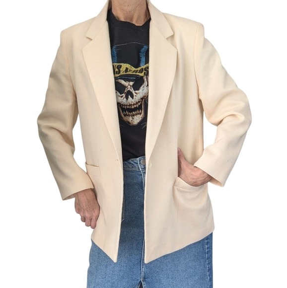 Vintage Dumas Cream WOOL Classic Pocketed Button Closure Blazer Coat