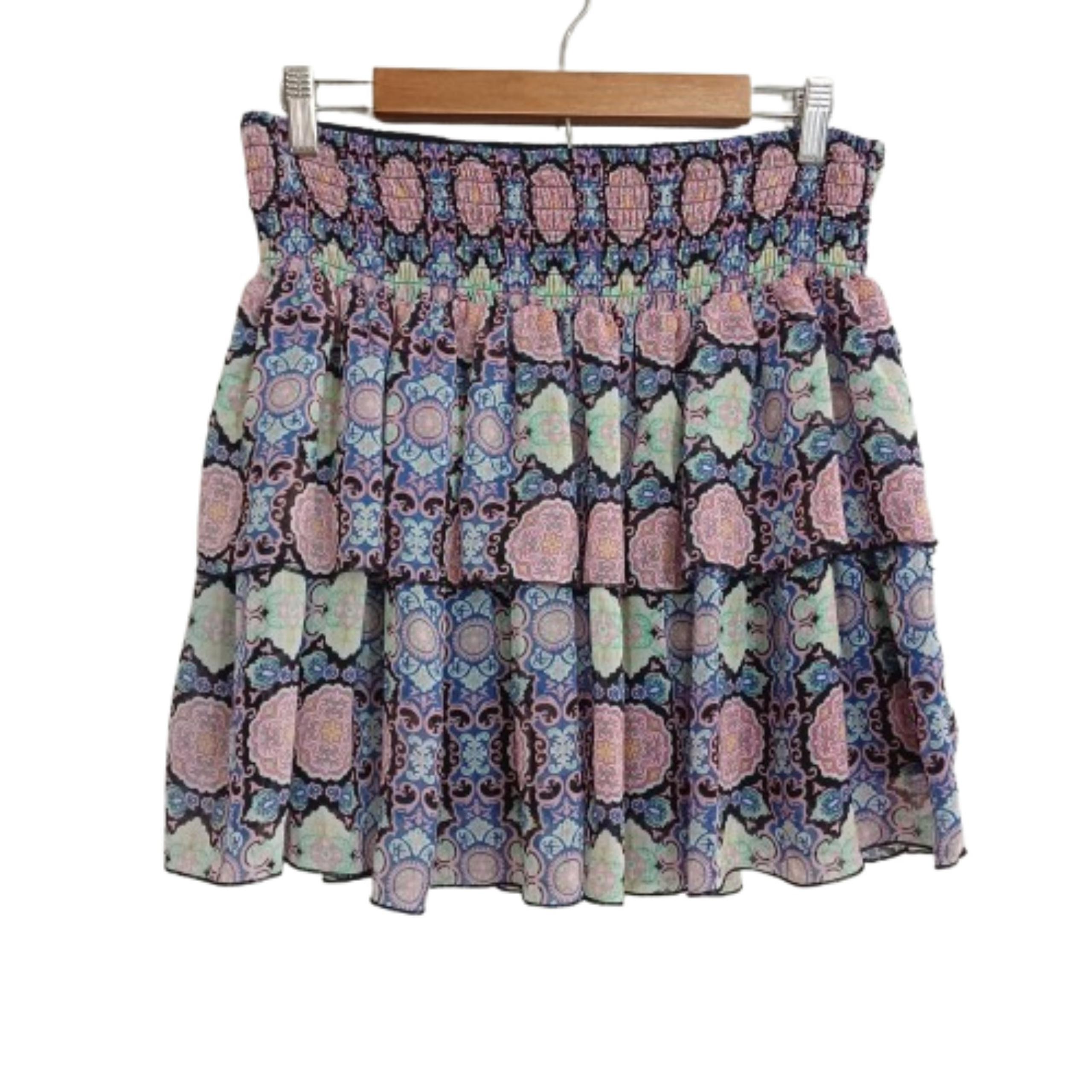 Olsenboye Blue and Pink Bubble Ruffled Tiered Mini Skirt Size XL