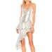 X by NBD | Frost Silver Asymmetrical Midi Dress