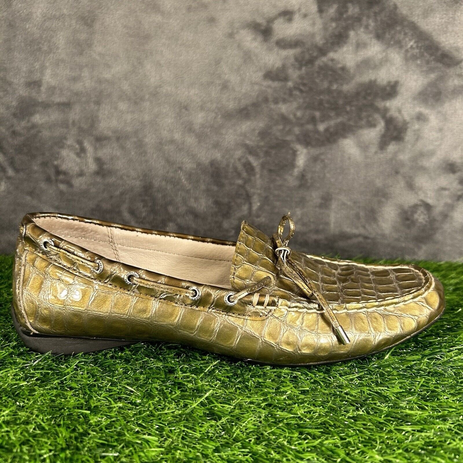 Sperry Top Sider Loafer Womens 9 M Gold Shoes Leather Croc Embossed Comfort