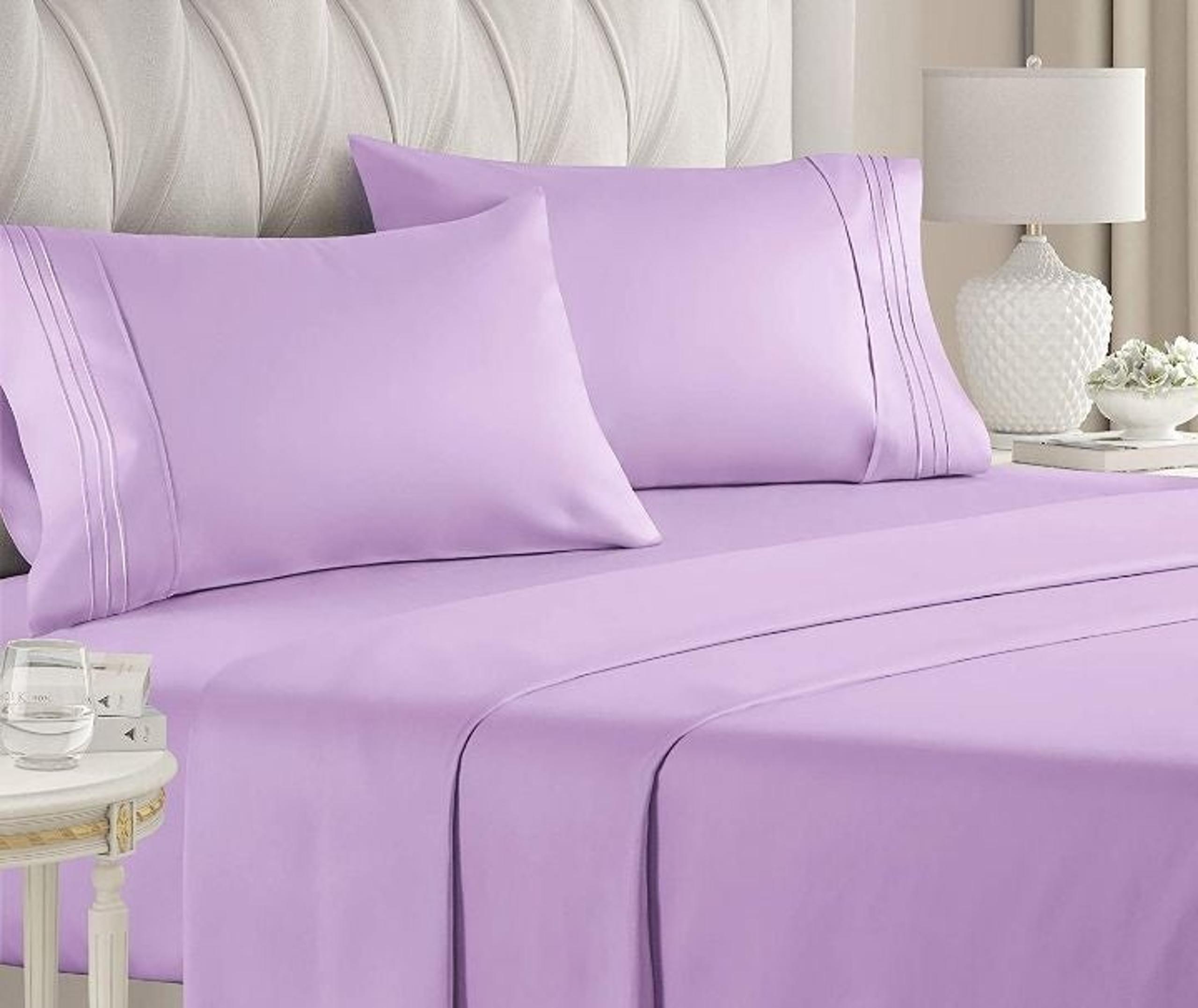 2 Pack Cool Bamboo Luxury Queen Sheet Set - Lavender& Coral Deep Pocket