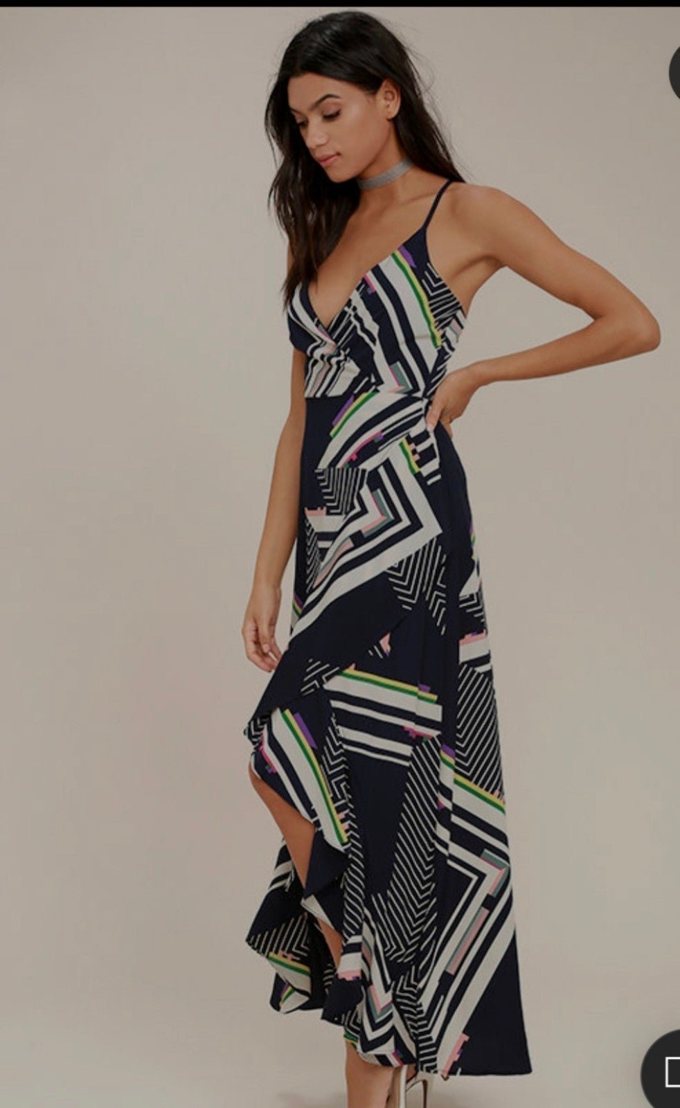 Lulu's the Sky's the Limit Navy Blue Striped High Low Dress NWT