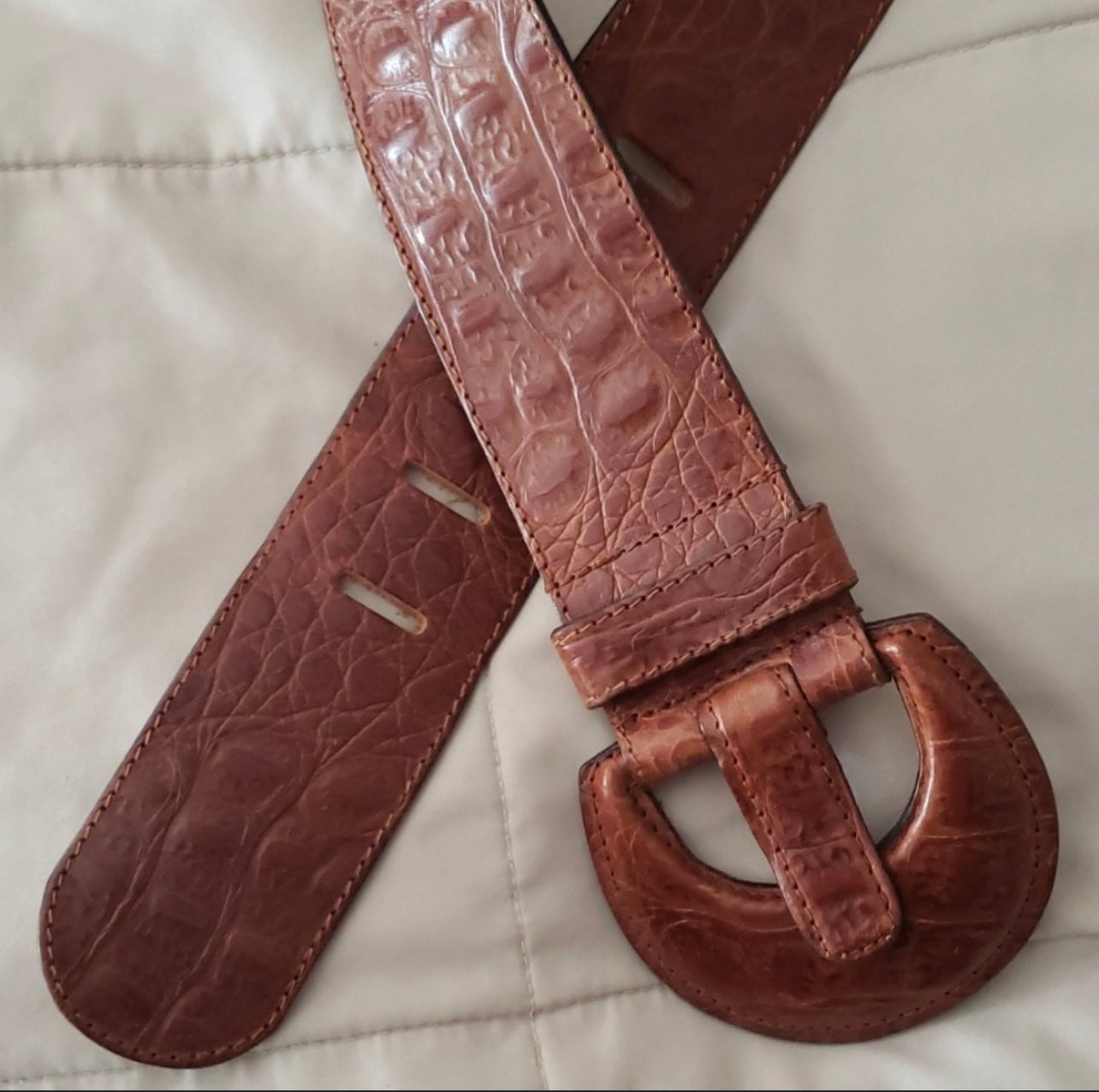 Brown Crocodile pattern buckle genuine leather belt made in Italy
