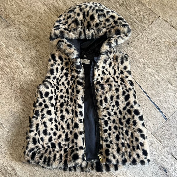 Leopard Faux Fur Removable Hoodie Vest