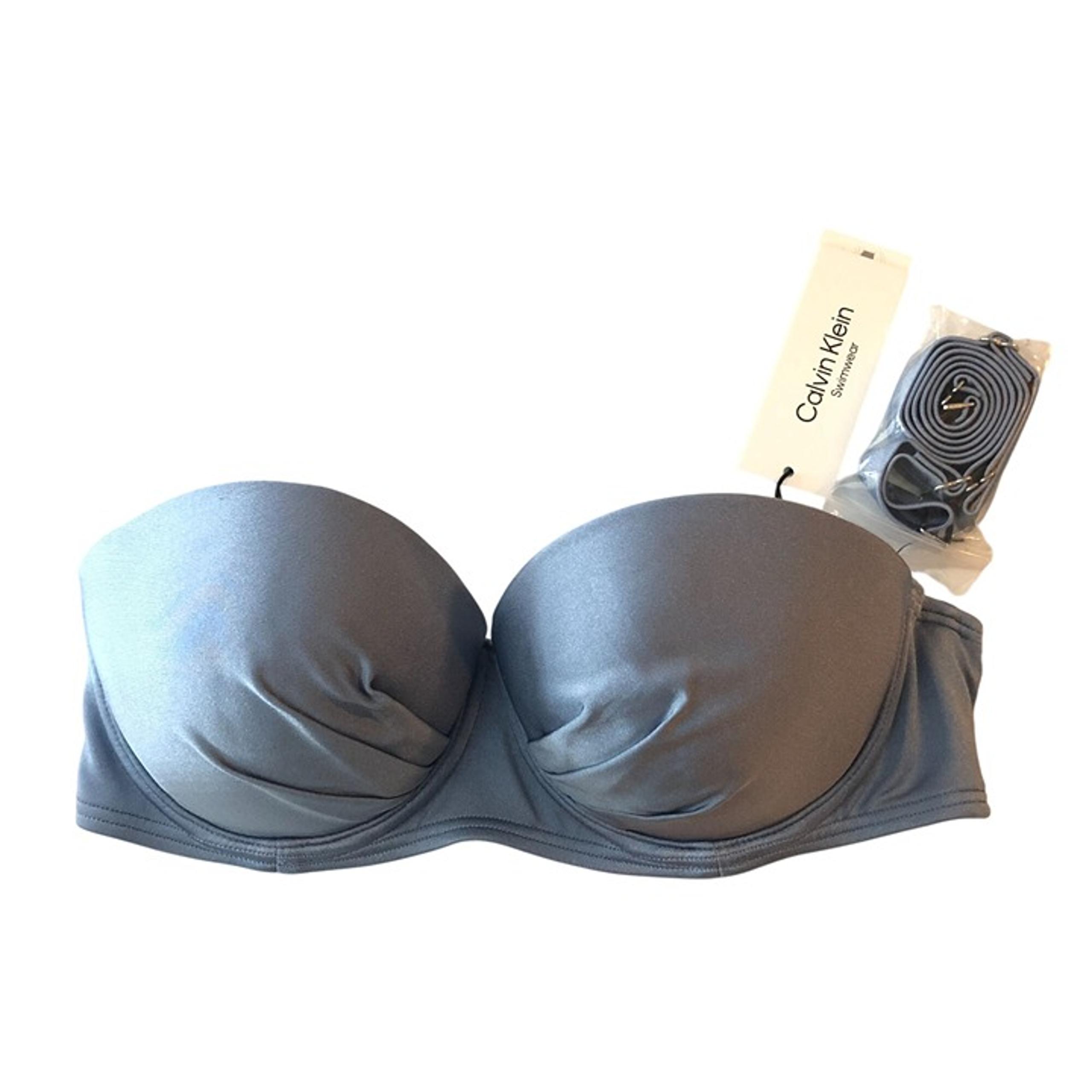 Calvin Klein Bikini Top Pleated Underwire Molded Cup Pearl Blue Shimmer S
