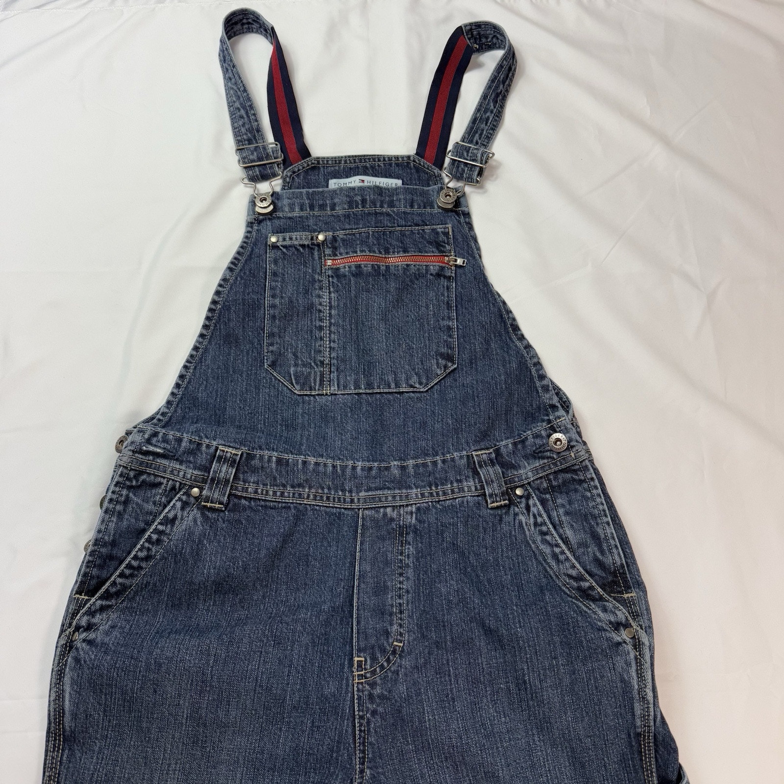 Vintage Y2K Tommy Hilfiger Denim Carpenter Bib Overalls Bootcut Spell Out Size S