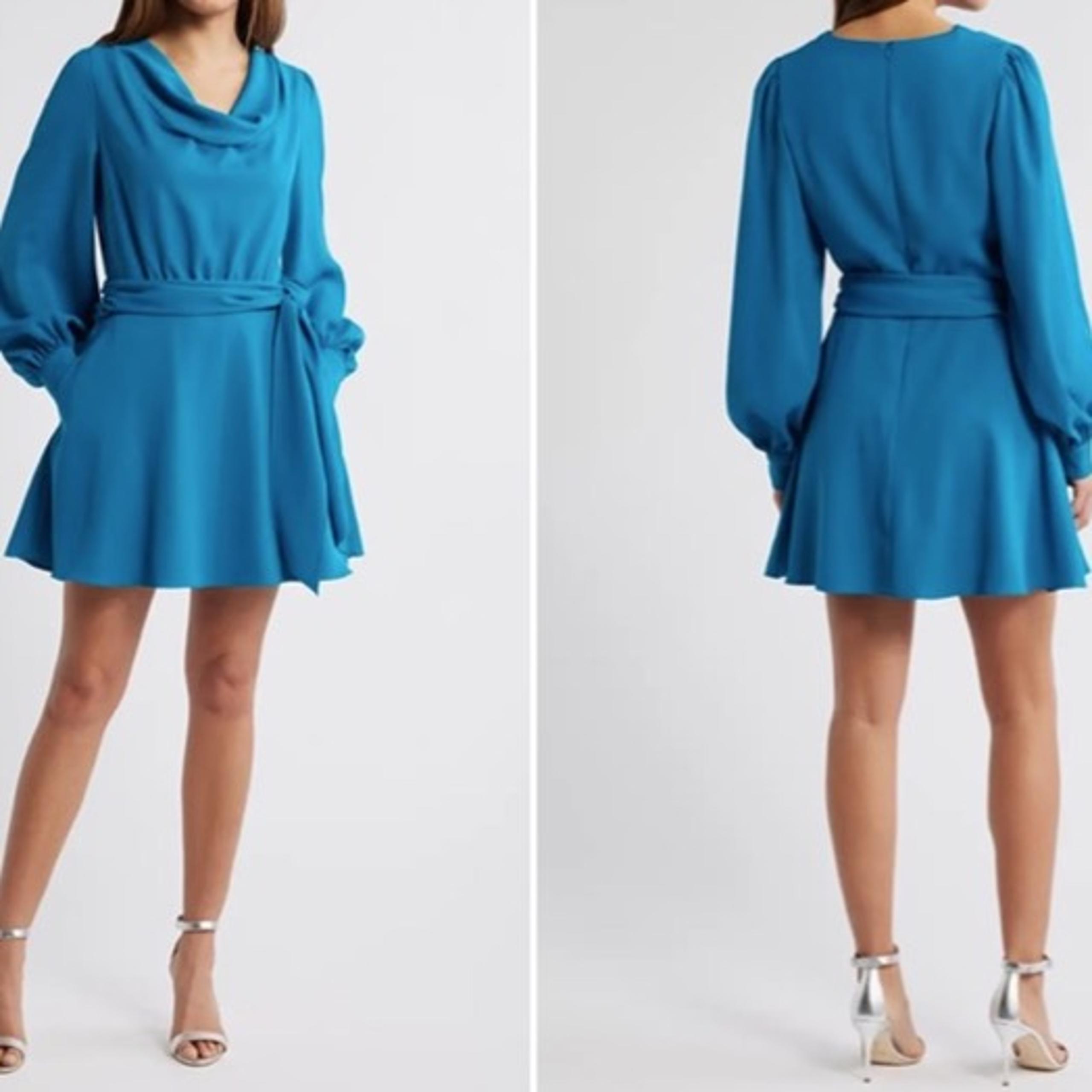 Black Halo Long Sleeve Tie Waist Mini Dress Size: 10