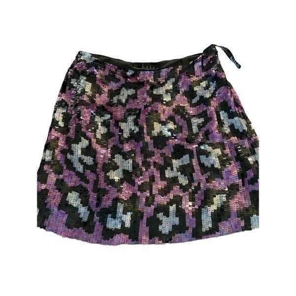 NWT Nicole Miller Collection Sequin Mini Skirt Pink Black Size 0 Retail 290