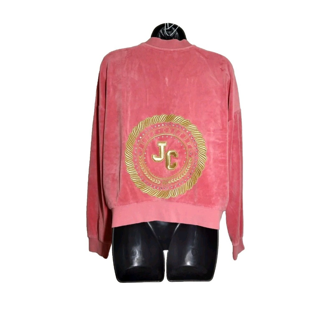 Vtg Juicy Couture Black Label Pink Velour Y2K Fill Zip Sweater Size Large