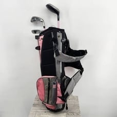 US Kids ULTRALIGHT STAND BAG Golf Junior Bags PINK with 3 Clubs Putter, #3 Fairw