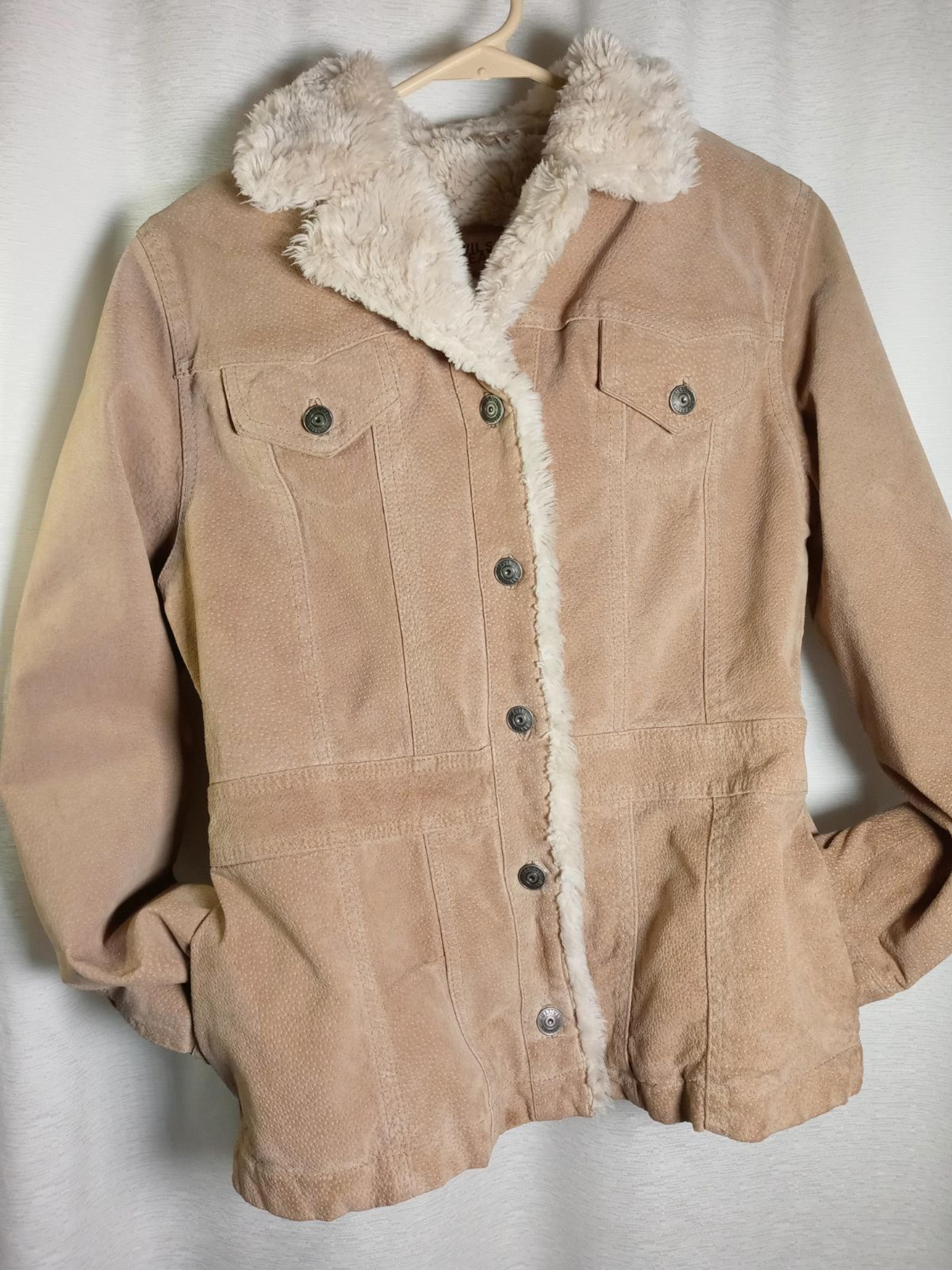 BoHo Hippie Vintage WILSONS LEATHER Suede Faux Fur Trim Womens Jacket Sz Small