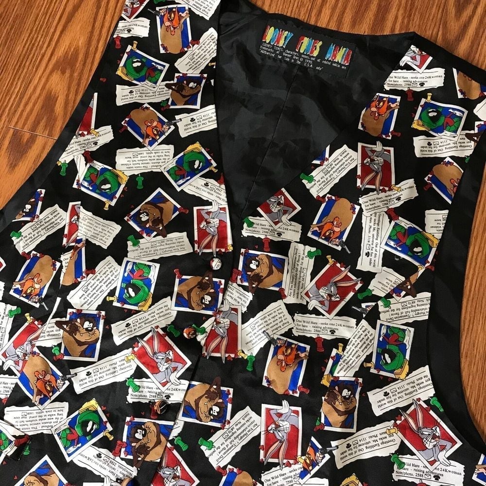 Looney Tunes Mania Mens L/XL Vintage 1996 100% Silk Vest