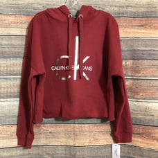 Calvin Klein Size Large Burgundy Silver Cropped Hoodie NWT