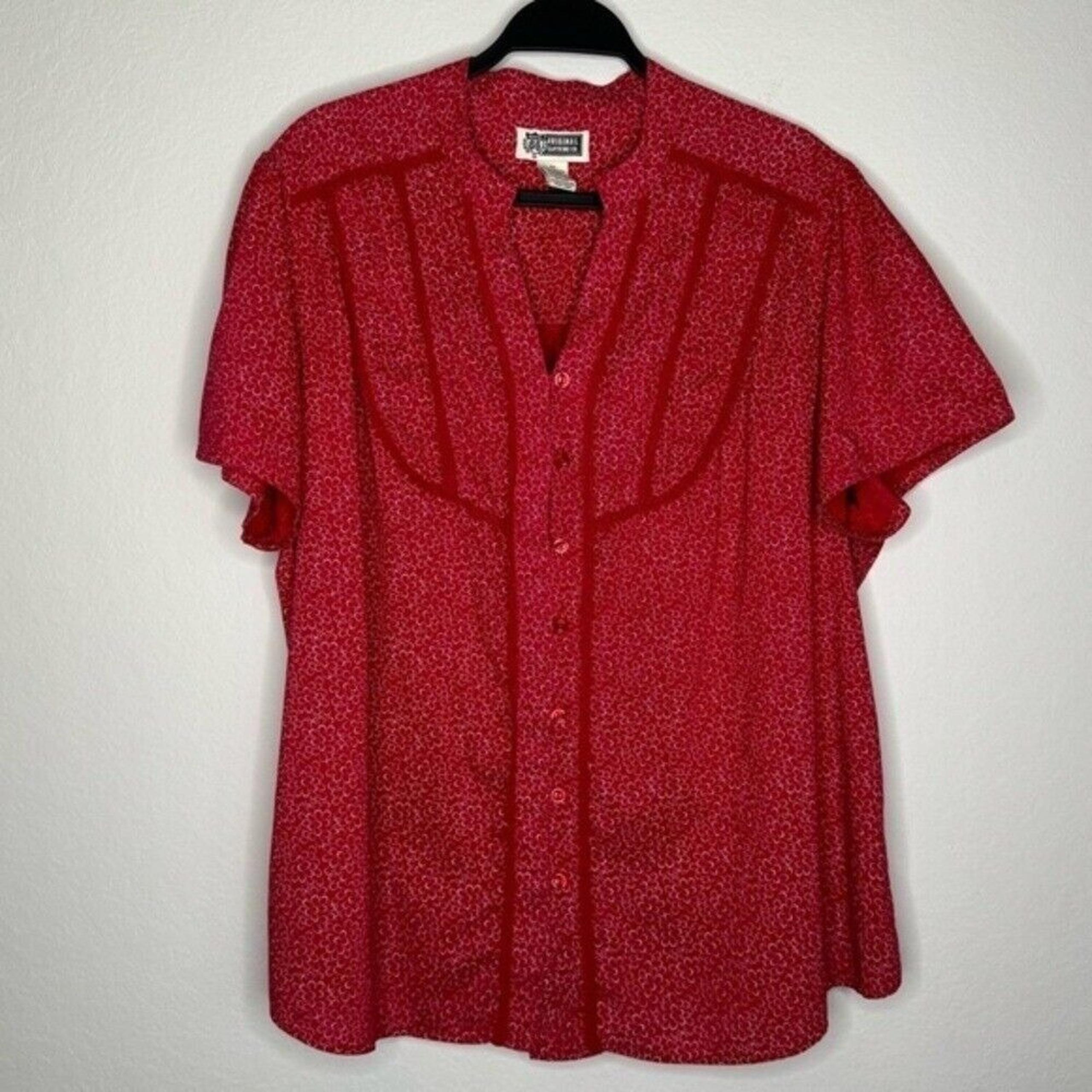 Route 66 Red Floral Button Down Cotton Top- Sz 2x