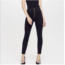 Mother Swooner Exposed Snap Jeans 27 4 Wrong Side of the Tracks Black Denim