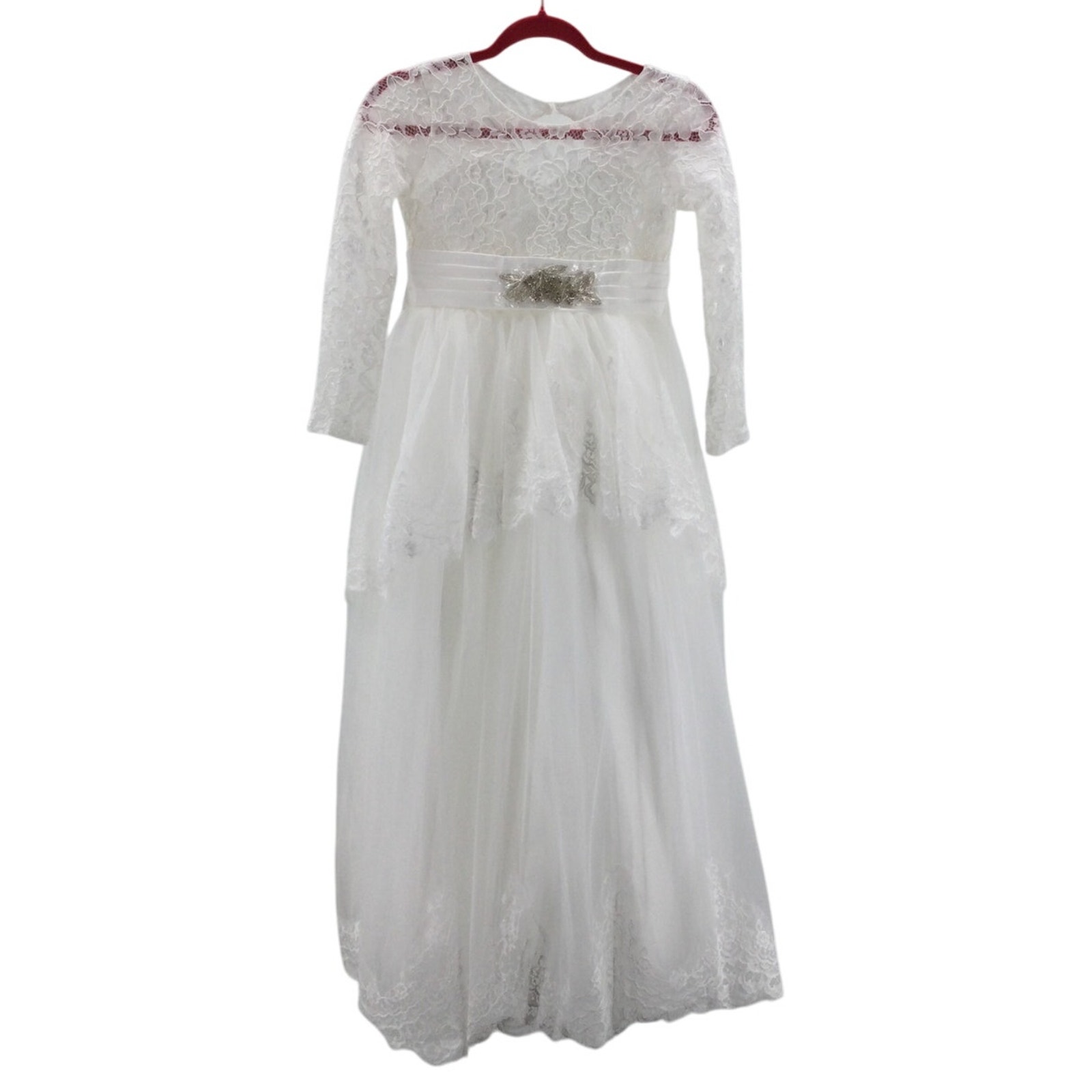 FLOWER GIRL PARTY DRESS 2-3 Y white embellished lace beaded wedding NEW B132