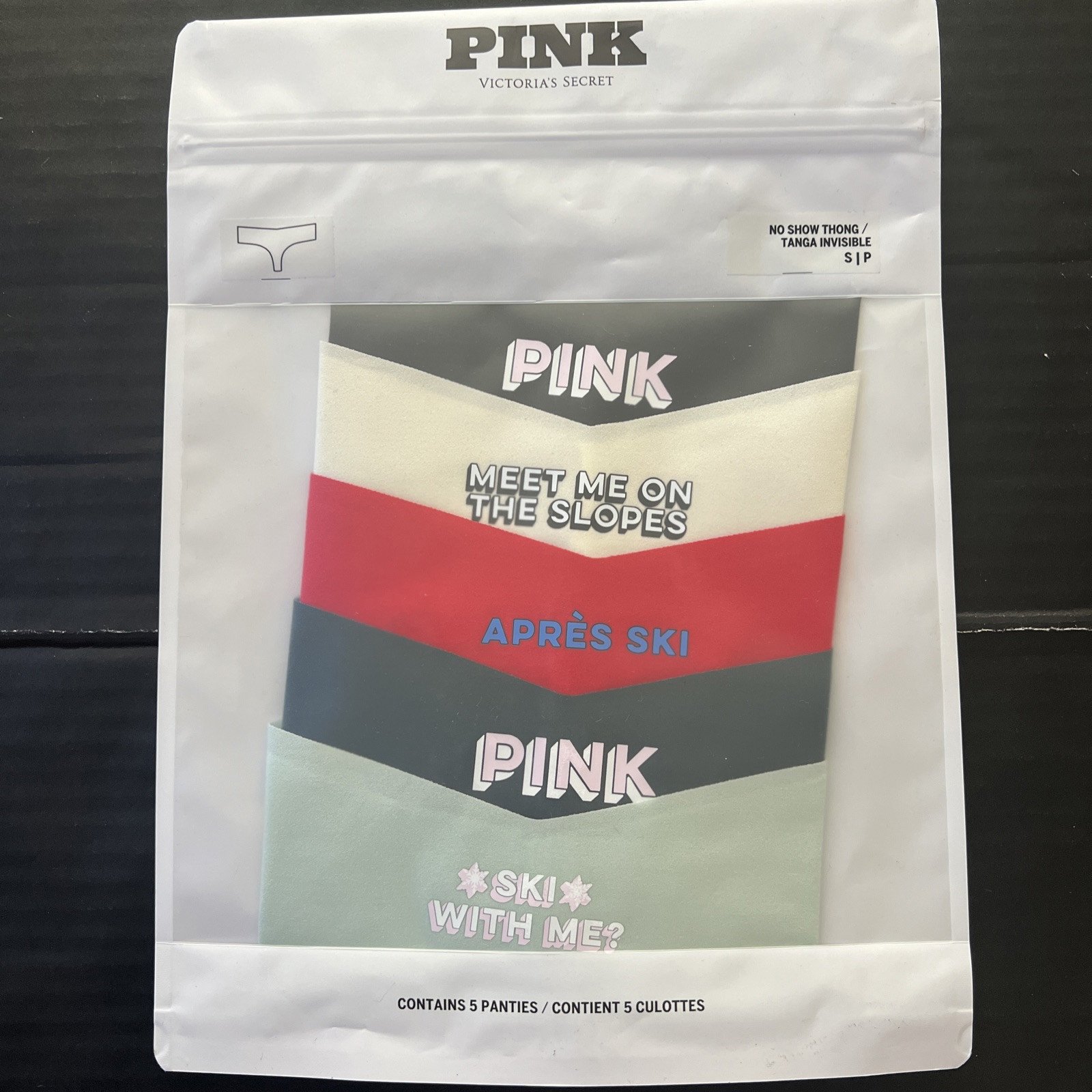 Victoria's Secret PINK S thong panty LOT HOLIDAY 5-pack RED GREEN MINT WHITE ski