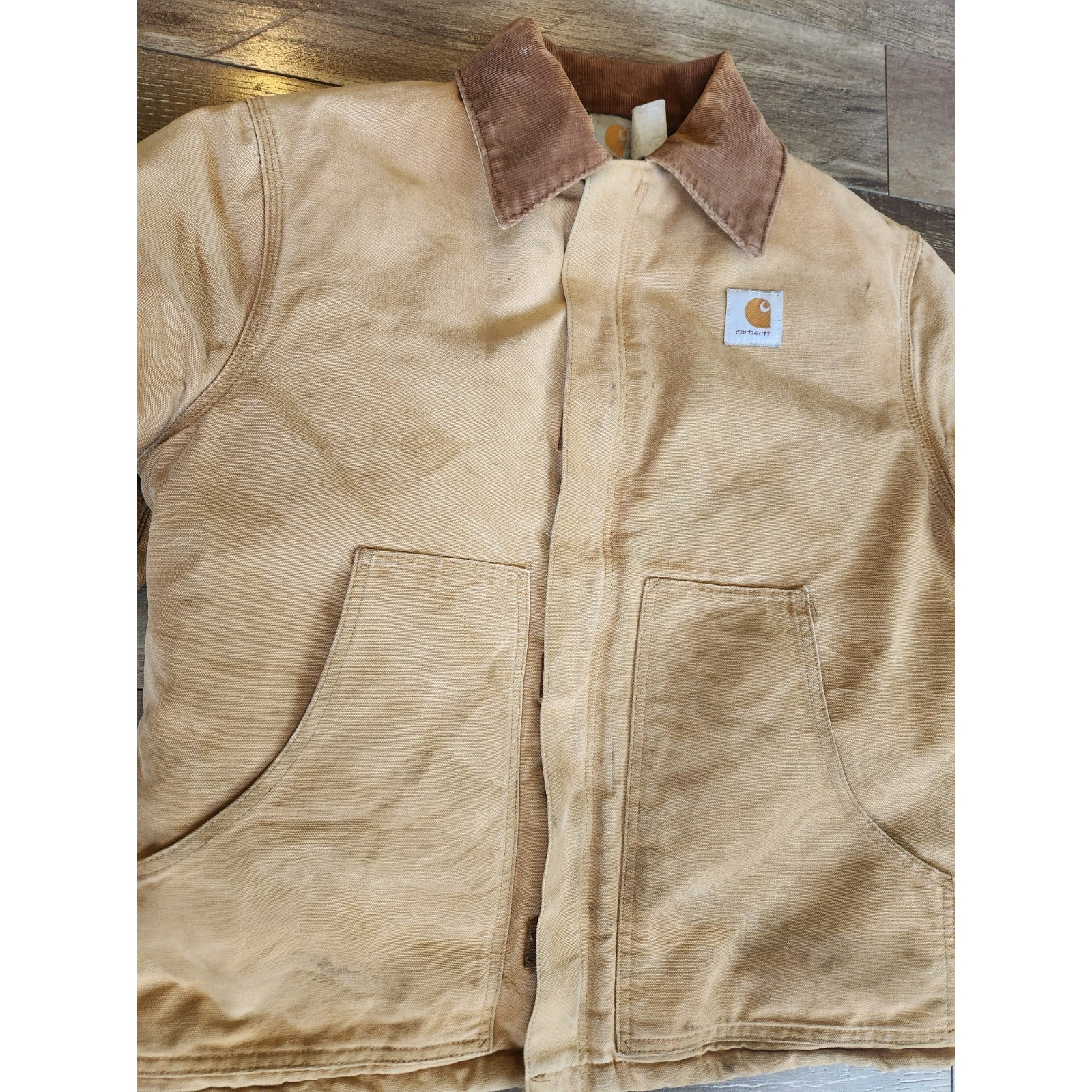 VTG Carhartt SUN FADED THRASHED 90's JQ196 Quilted Firm Duck Arctic Jacket 44 T