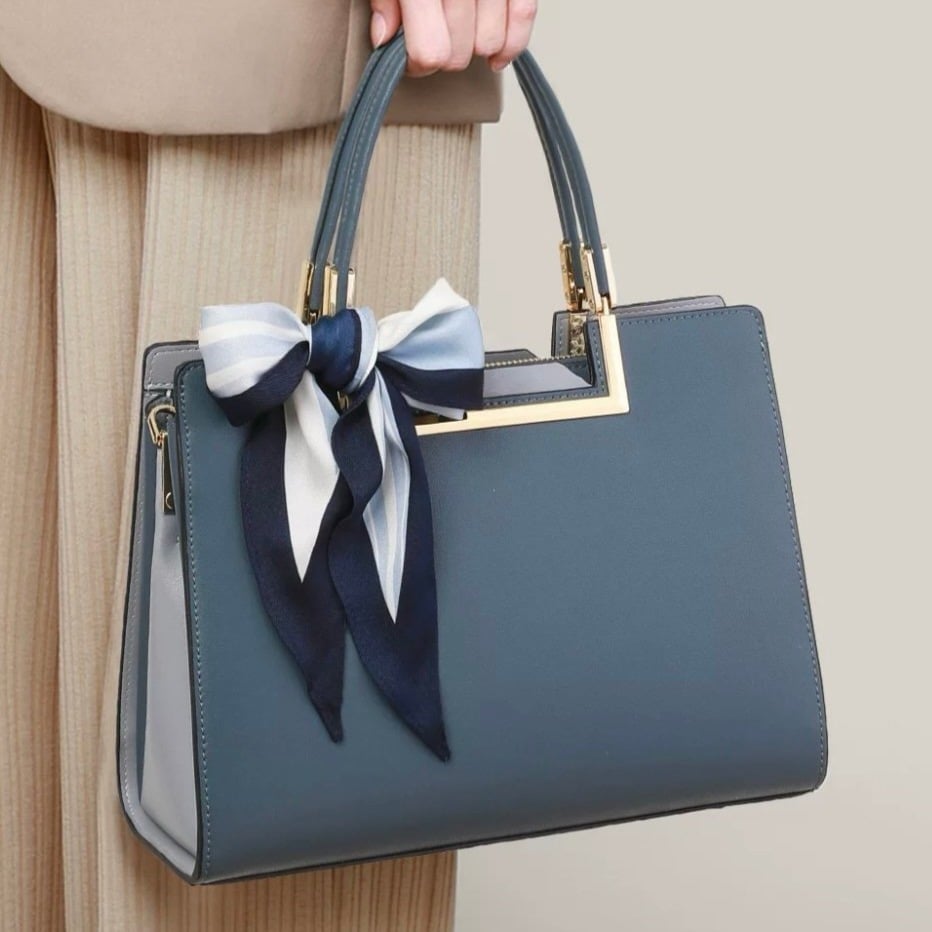 Dark blue Cowhide simple fashion bag