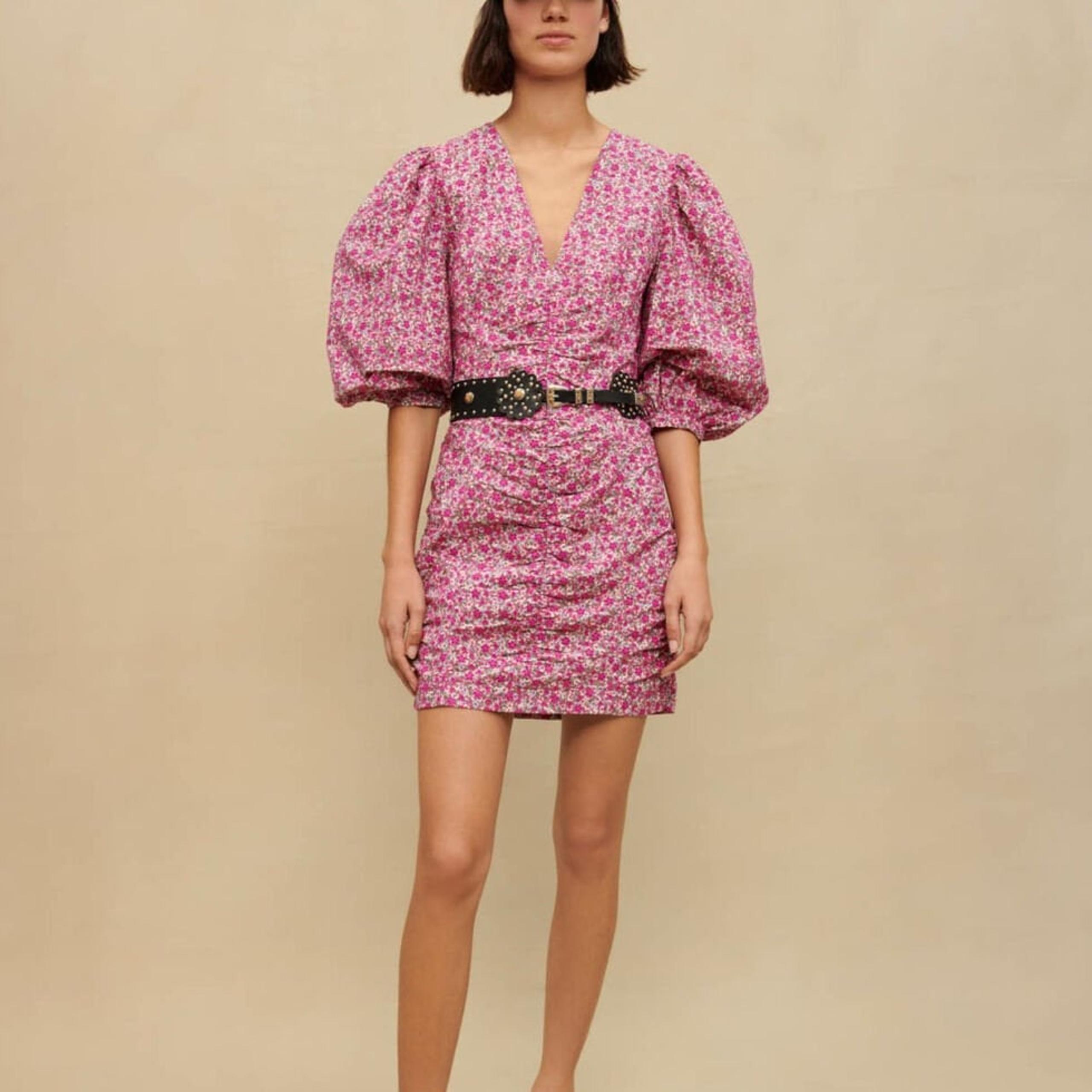 Maje Floral embroidered lace print short puff sleeve dress 36
