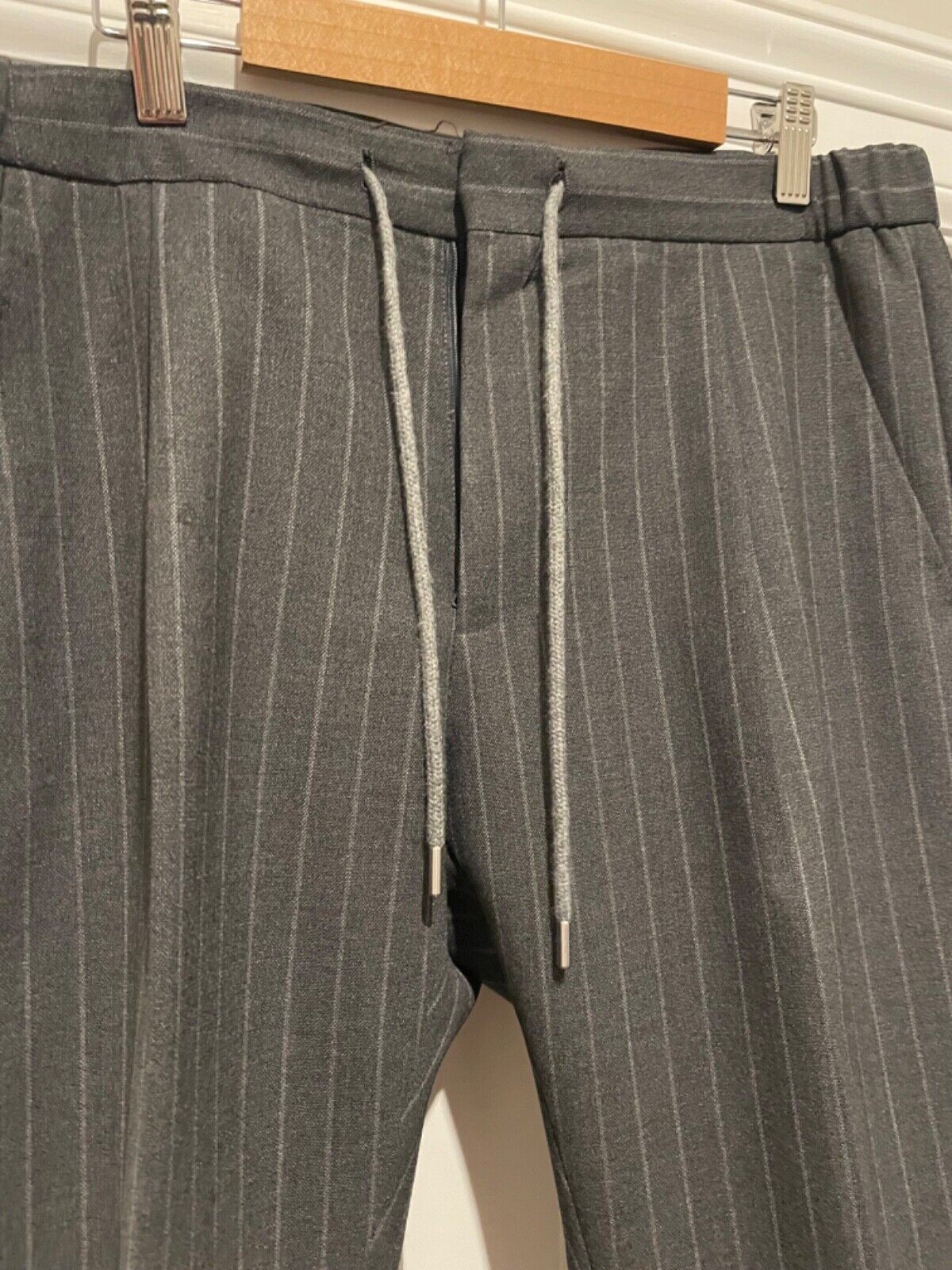 Gray Striped Ames Pleated Drawstring Trousers 32