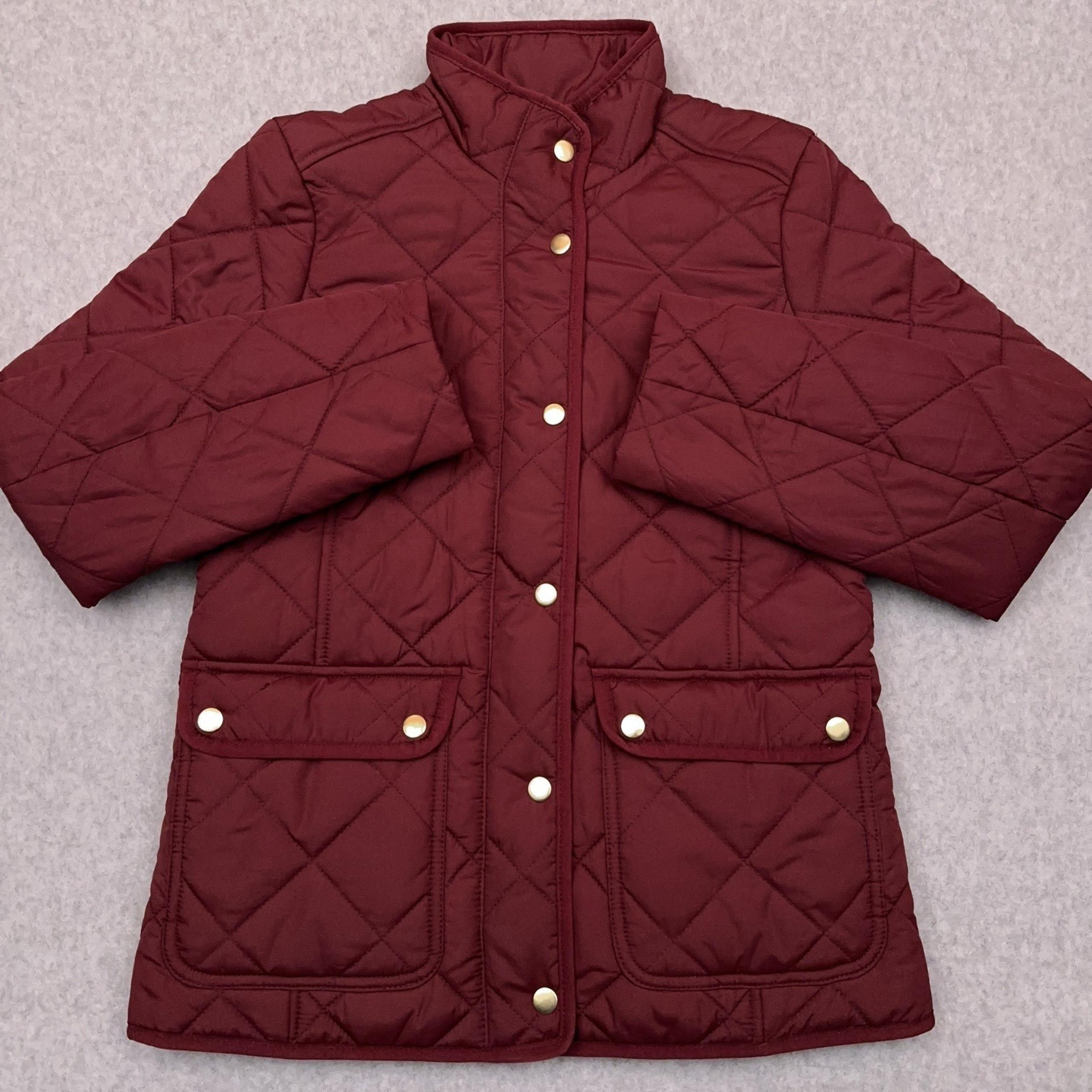 J.CREW Quilted Jacket Women's XS Burgundy Mock Neck Barn Chore Snap Puffer