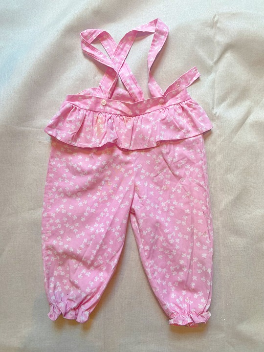 Pink 80's Baby Girl Vintage Overalls Pink floral 6 10 12 months