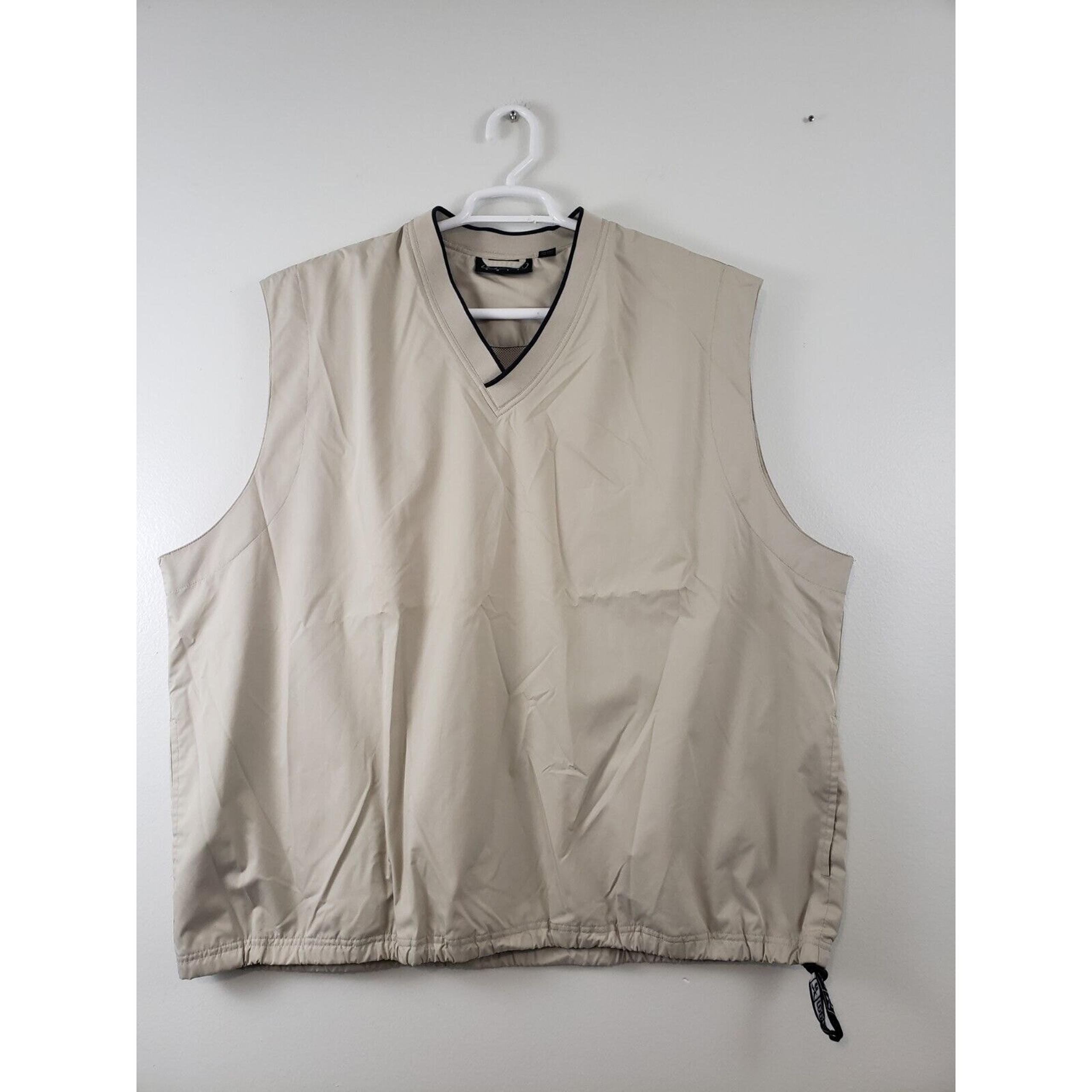 (M5) Reebok Golf Mens Windbreaker Vest Size XXL Sleeveless Drawstring Tan Pocket