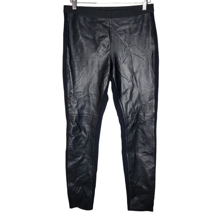 Eileen Fisher Small Pants Leather Ponte Pull On Slim Black Stretch Elastic