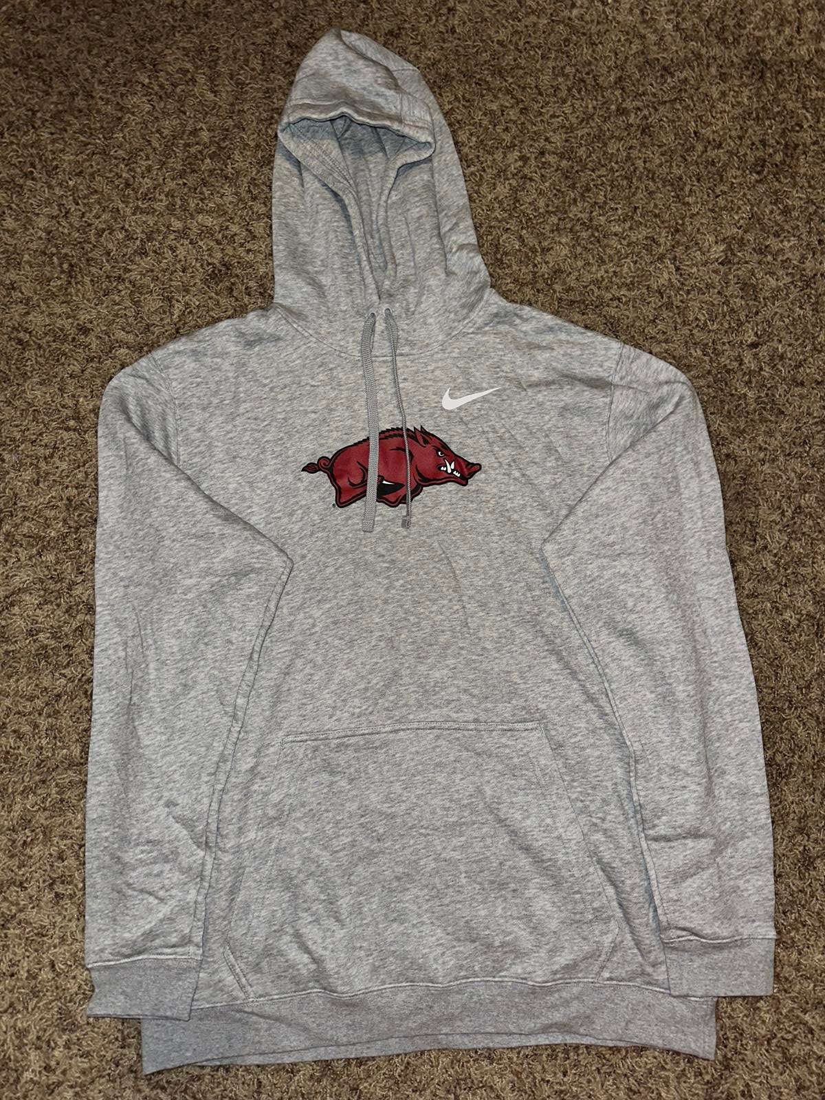 Nike Mens Arkansas Razorbacks Grey Club Fleece Logo Long Sleeve Hoodie Sample