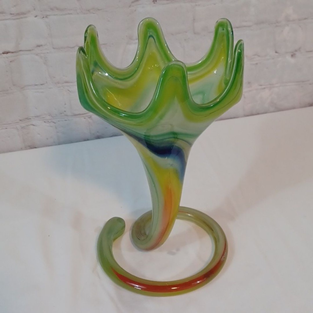 Murano Artistic Schooner Rare Vase Green & Yellow Blown Glass Vase10 T x5 W